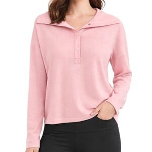 J Jill FIT Pink Long Sleeve Collared Snap Neck Pullover Sweatshirt Women Size M